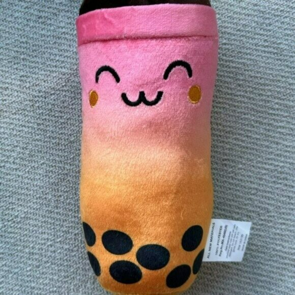 Boba Milk Tea Ombré Pink Plush Dog Toy with Bottle Cruncher NWT Gift - Picture 3 of 4